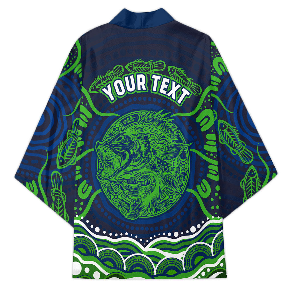 Personalised Barramundi Fishing Kimono Aboriginal Dot Art Fierce Fish