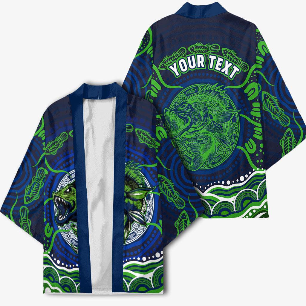 Personalised Barramundi Fishing Kimono Aboriginal Dot Art Fierce Fish