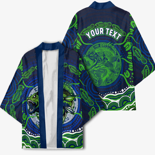 Personalised Barramundi Fishing Kimono Aboriginal Dot Art Fierce Fish