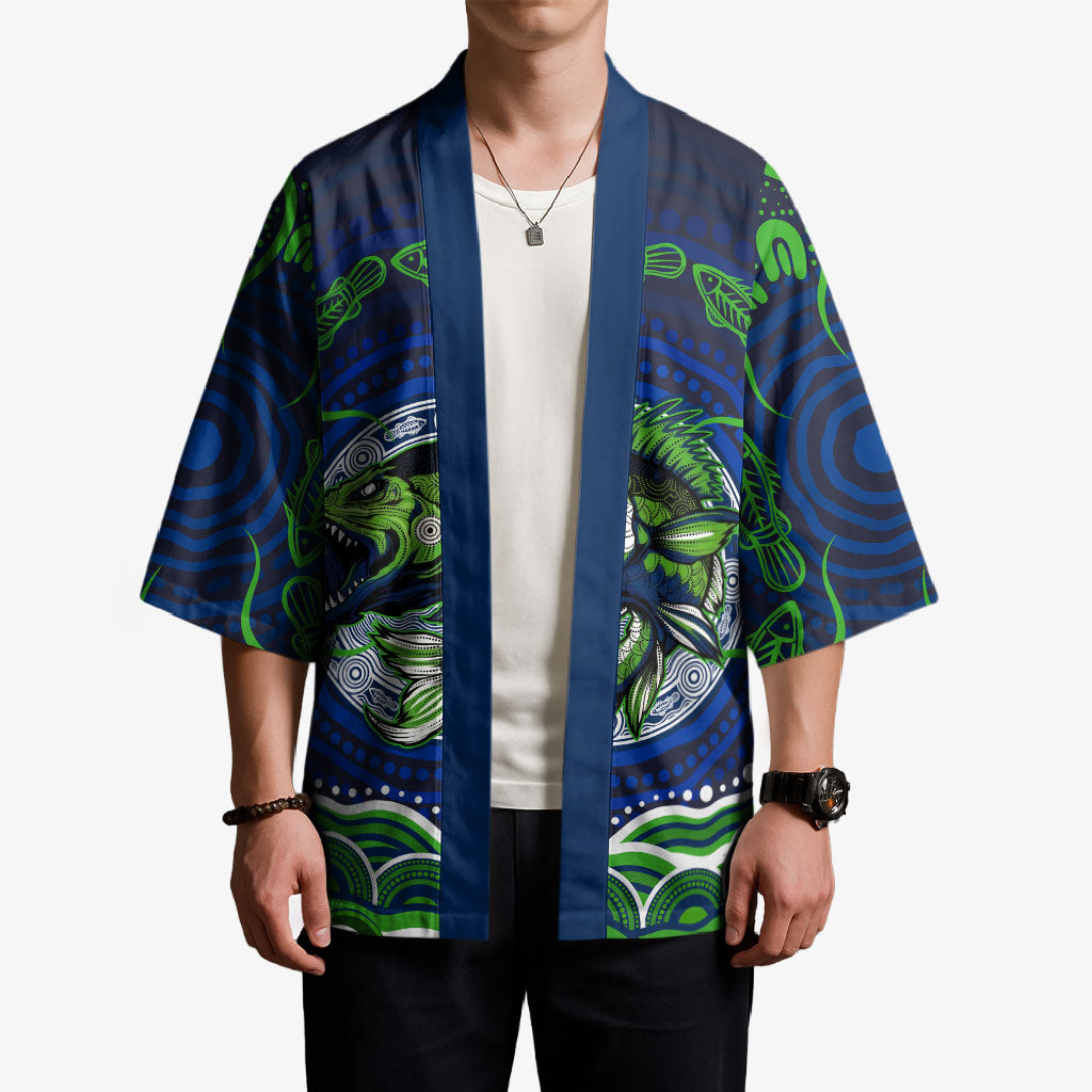 Personalised Barramundi Fishing Kimono Aboriginal Dot Art Fierce Fish
