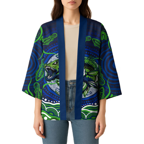Personalised Barramundi Fishing Kimono Aboriginal Dot Art Fierce Fish