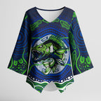Personalised Barramundi Fishing Kimono Sleeve Blouse Aboriginal Dot Art Fierce Fish