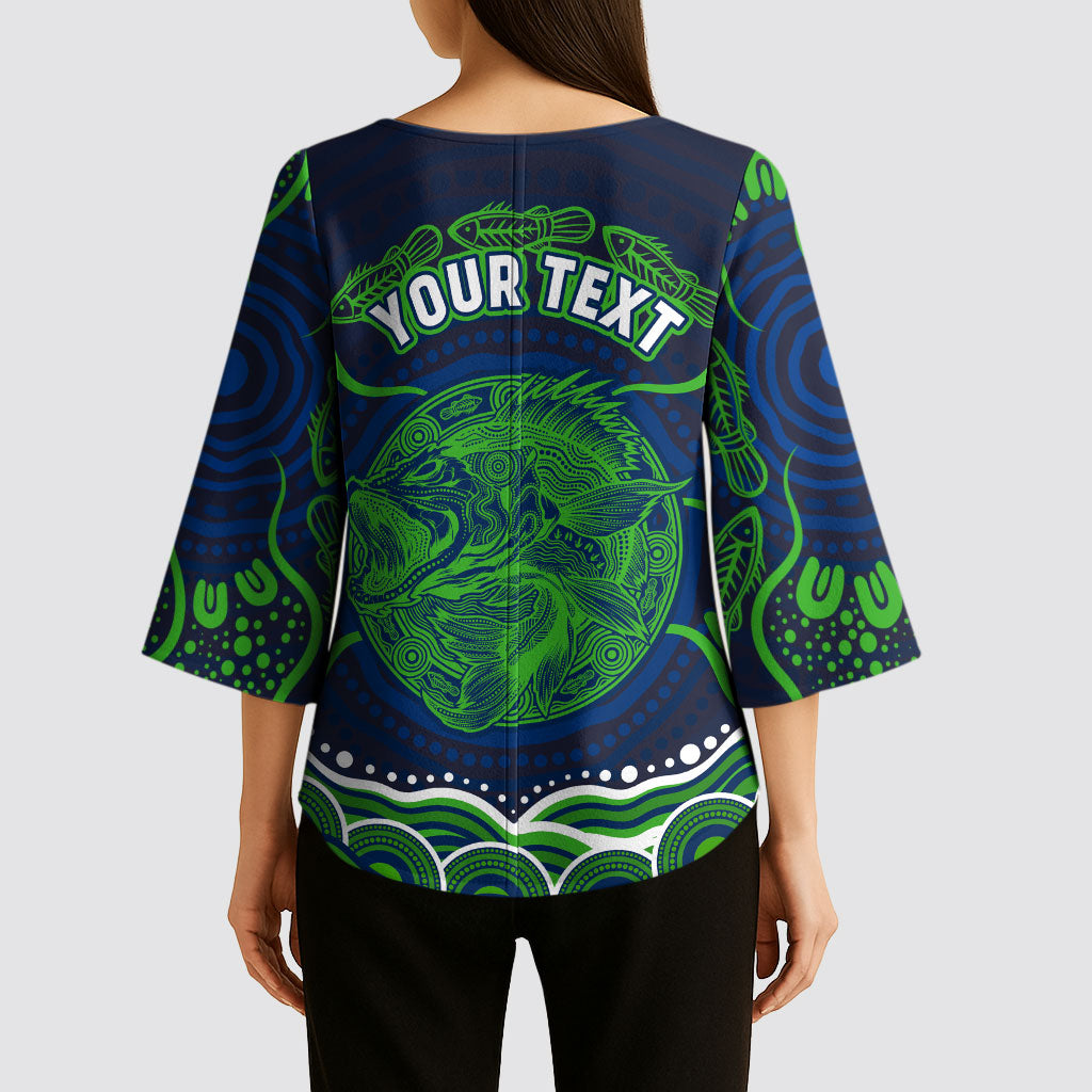 Personalised Barramundi Fishing Kimono Sleeve Blouse Aboriginal Dot Art Fierce Fish
