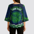 Personalised Barramundi Fishing Kimono Sleeve Blouse Aboriginal Dot Art Fierce Fish