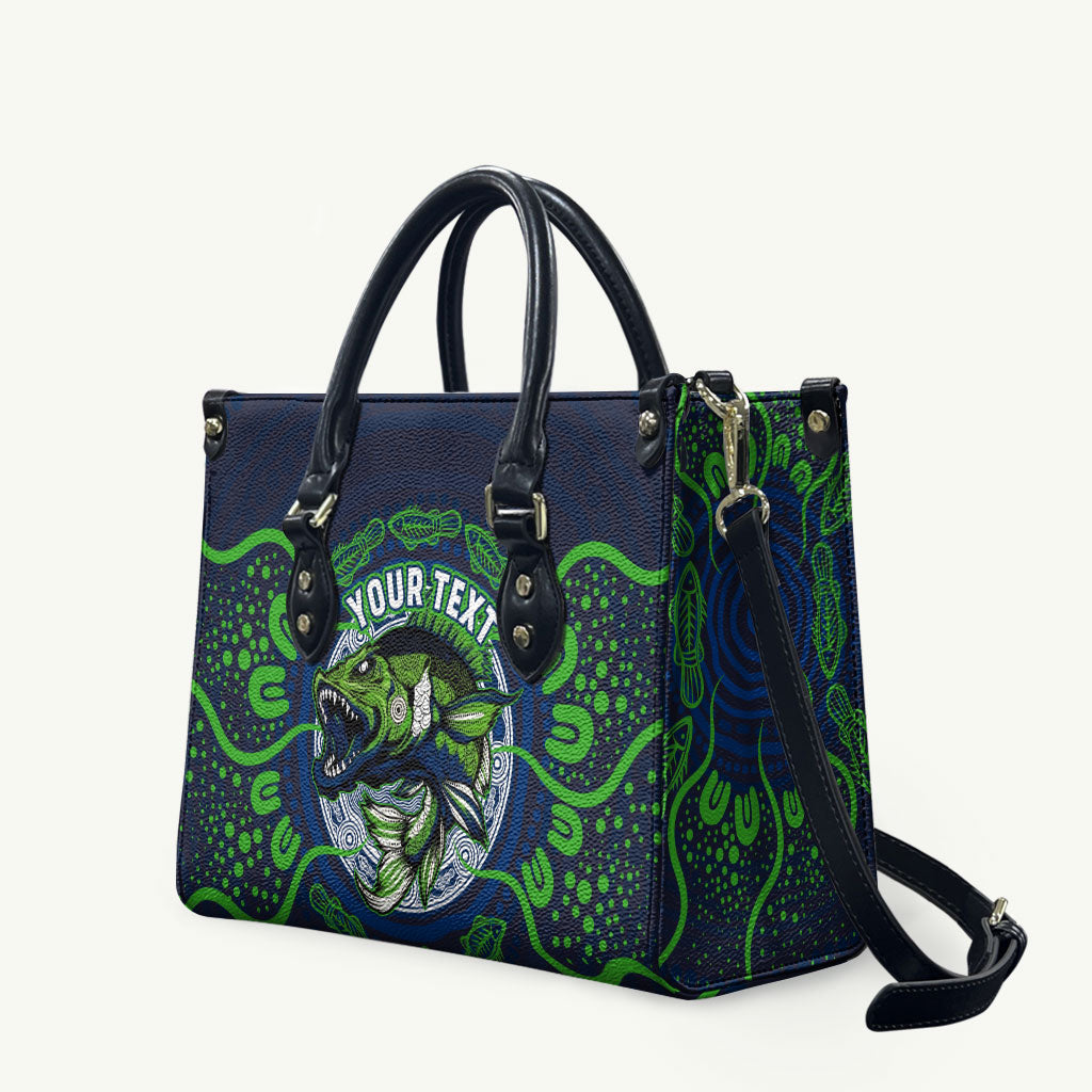 Personalised Barramundi Fishing Leather Bag Aboriginal Dot Art Fierce Fish