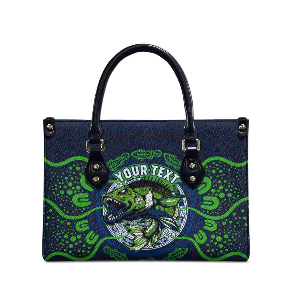 Personalised Barramundi Fishing Leather Bag Aboriginal Dot Art Fierce Fish