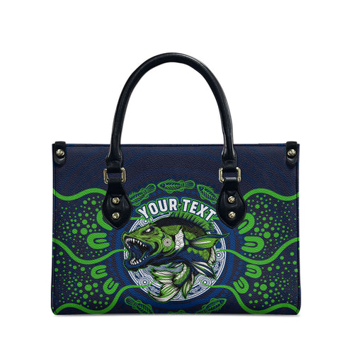Personalised Barramundi Fishing Leather Bag Aboriginal Dot Art Fierce Fish