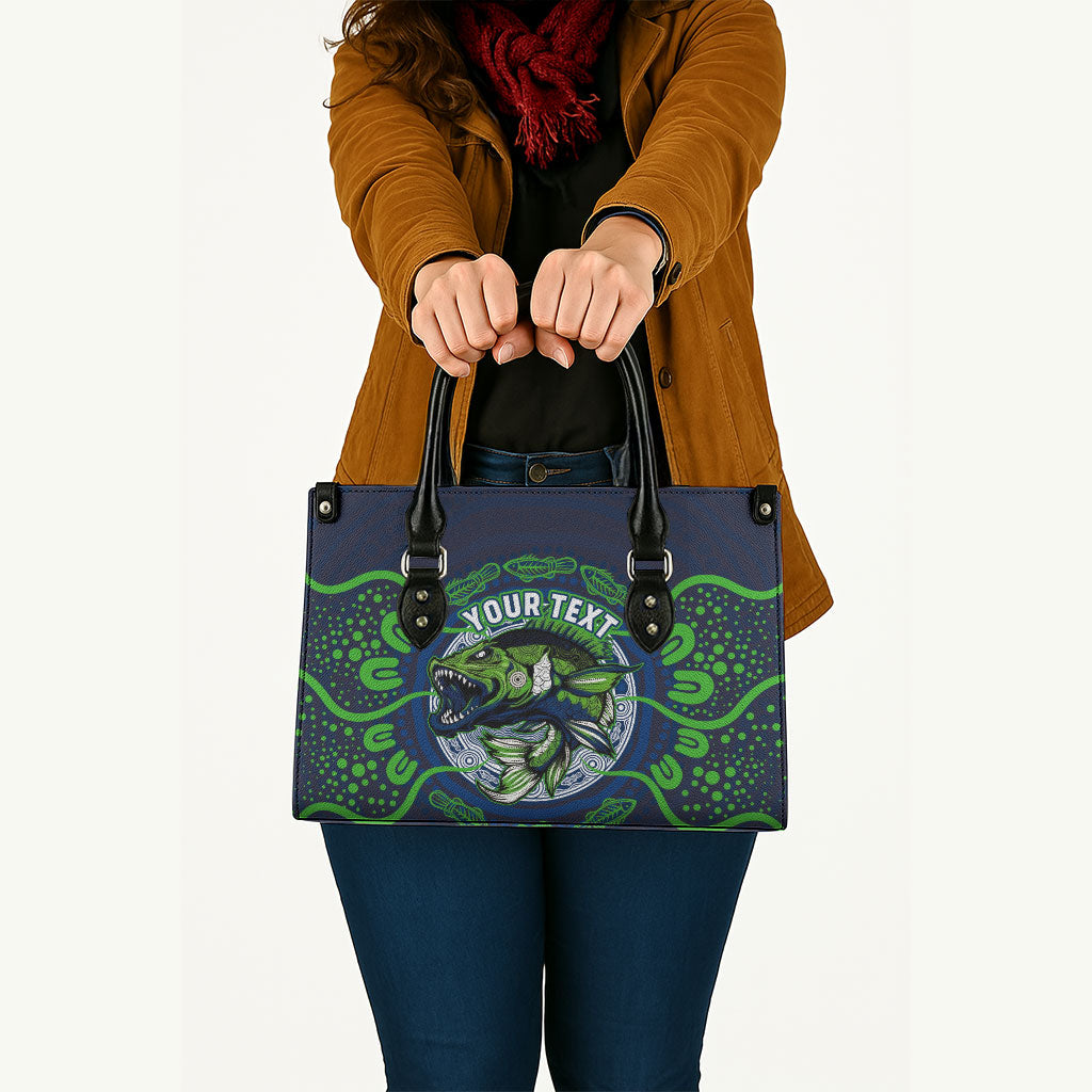 Personalised Barramundi Fishing Leather Bag Aboriginal Dot Art Fierce Fish