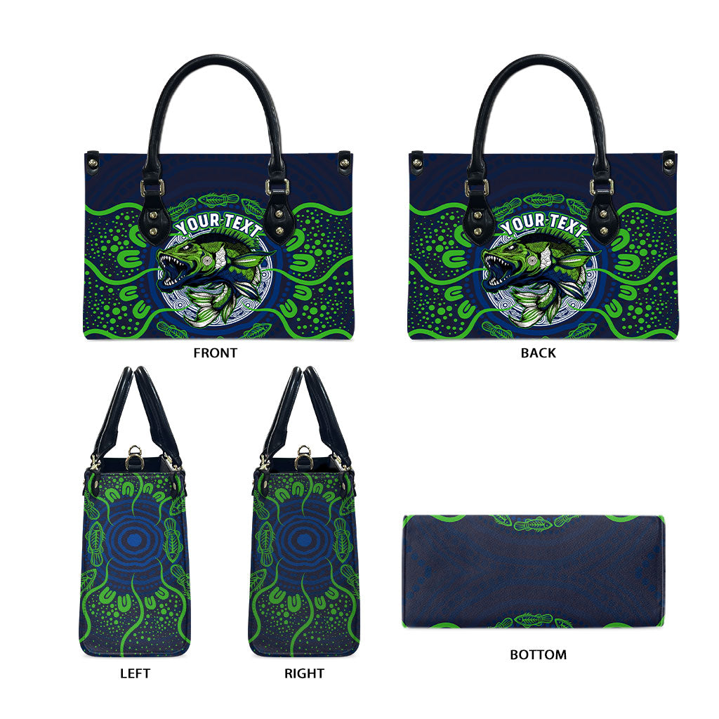 Personalised Barramundi Fishing Leather Bag Aboriginal Dot Art Fierce Fish