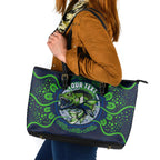 Personalised Barramundi Fishing Leather Tote Bag Aboriginal Dot Art Fierce Fish