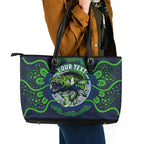 Personalised Barramundi Fishing Leather Tote Bag Aboriginal Dot Art Fierce Fish