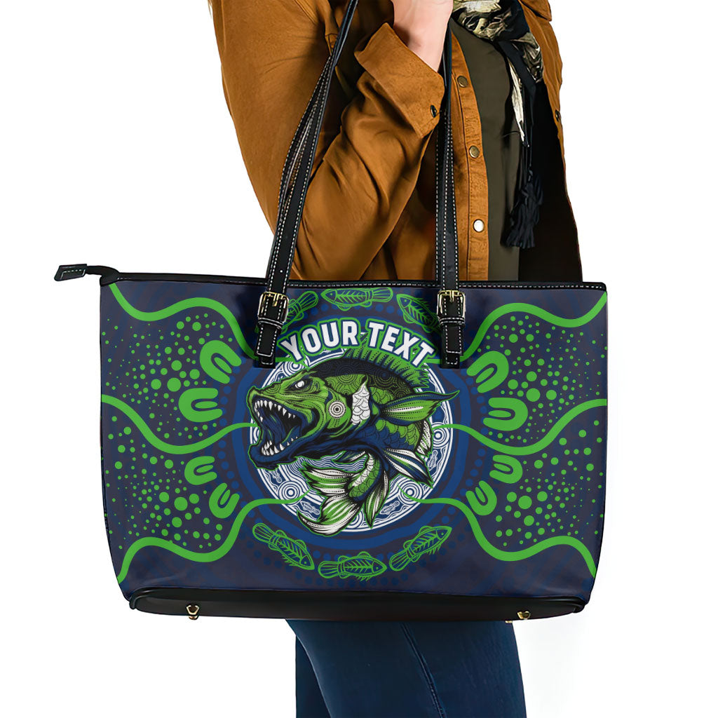 Personalised Barramundi Fishing Leather Tote Bag Aboriginal Dot Art Fierce Fish