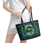 Personalised Barramundi Fishing Leather Tote Bag Aboriginal Dot Art Fierce Fish
