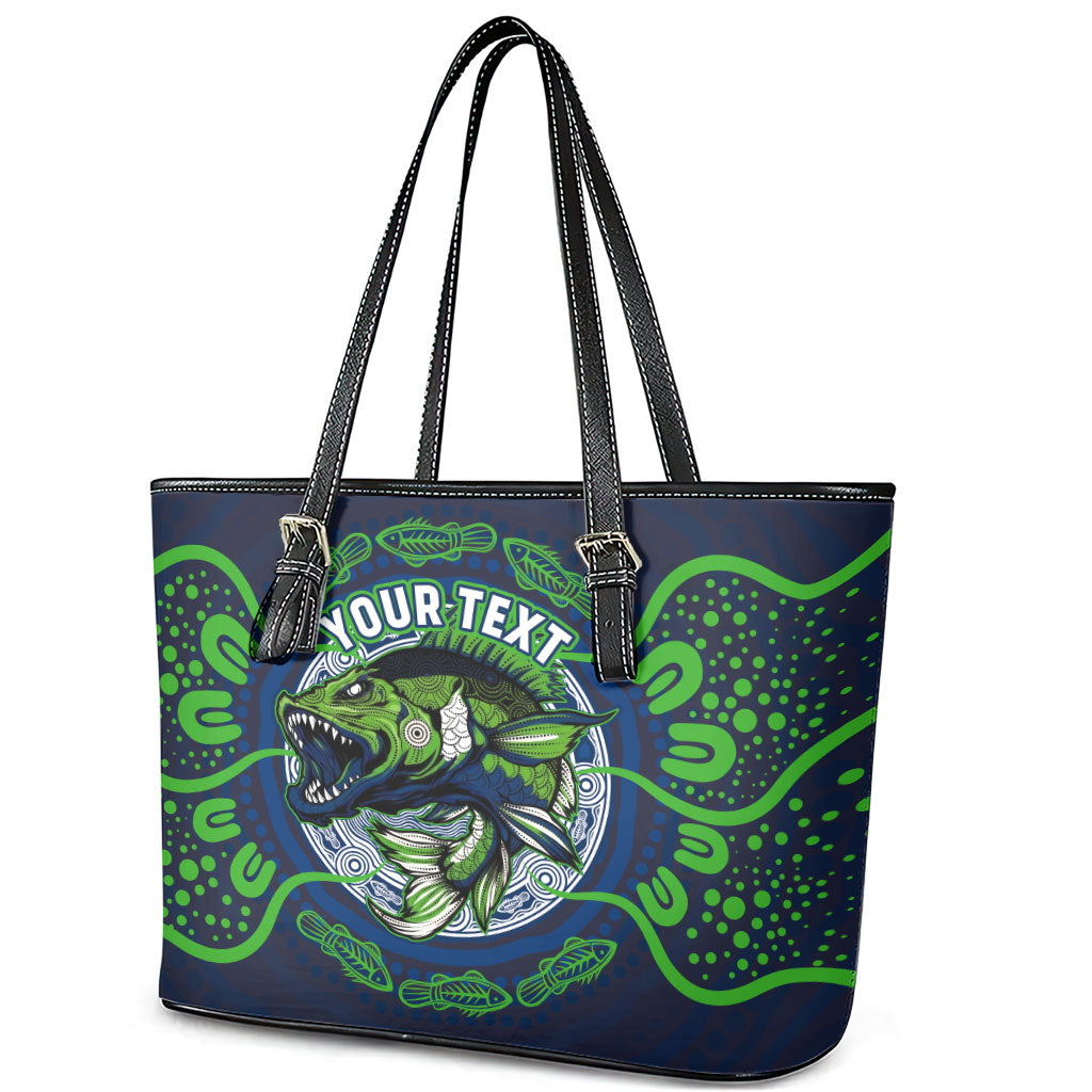 Personalised Barramundi Fishing Leather Tote Bag Aboriginal Dot Art Fierce Fish