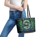 Personalised Barramundi Fishing Leather Tote Bag Aboriginal Dot Art Fierce Fish