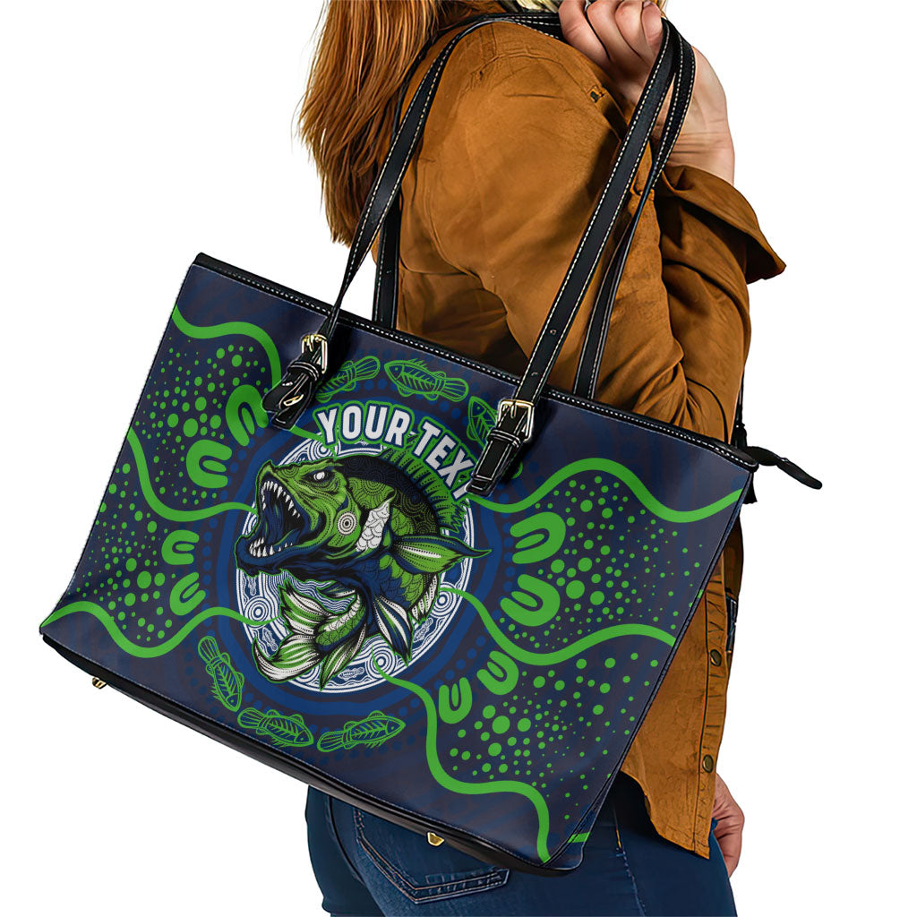 Personalised Barramundi Fishing Leather Tote Bag Aboriginal Dot Art Fierce Fish