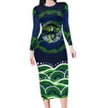 Personalised Barramundi Fishing Long Sleeve Bodycon Dress Aboriginal Dot Art Fierce Fish