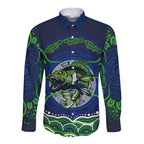 Personalised Barramundi Fishing Long Sleeve Button Shirt Aboriginal Dot Art Fierce Fish