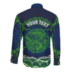 Personalised Barramundi Fishing Long Sleeve Button Shirt Aboriginal Dot Art Fierce Fish