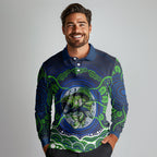 Personalised Barramundi Fishing Long Sleeve Polo Shirt Aboriginal Dot Art Fierce Fish