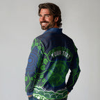 Personalised Barramundi Fishing Long Sleeve Polo Shirt Aboriginal Dot Art Fierce Fish