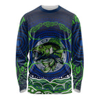 Personalised Barramundi Fishing Long Sleeve Shirt Aboriginal Dot Art Fierce Fish