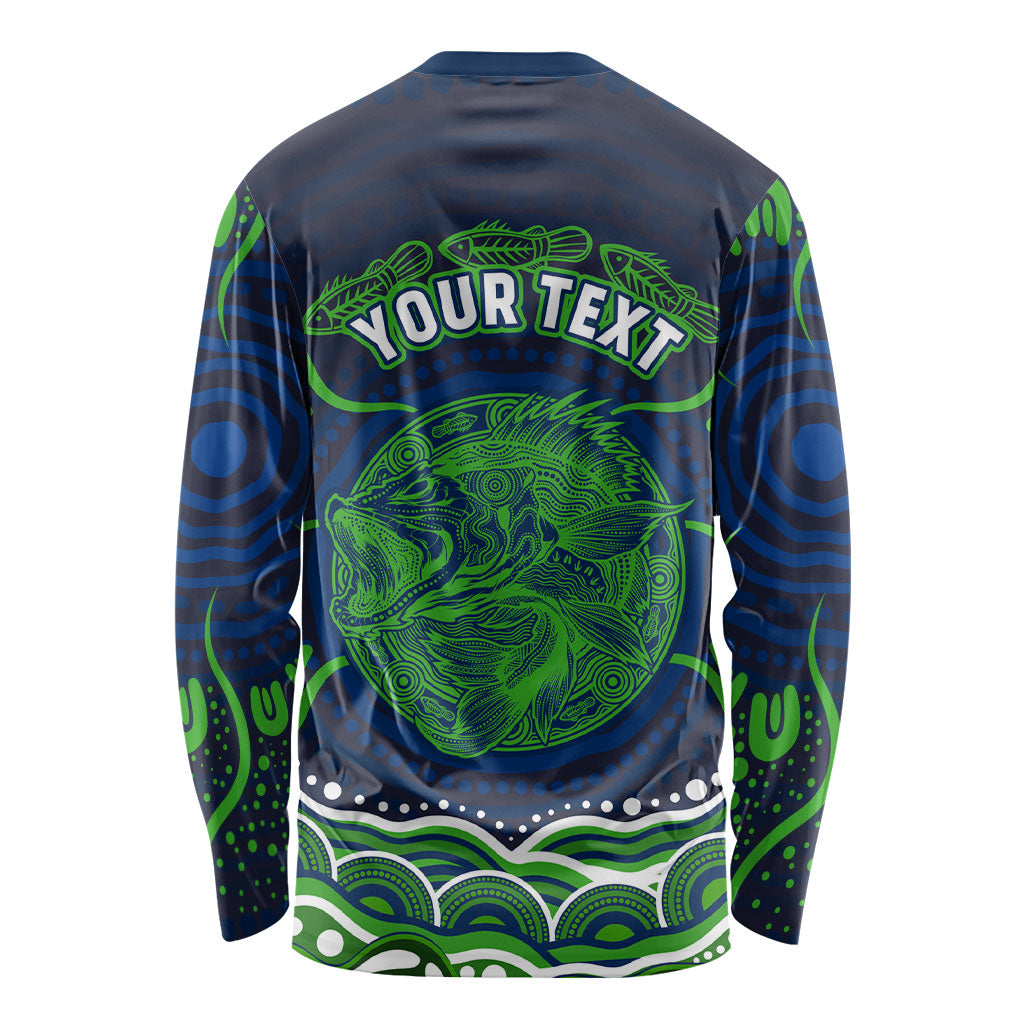 Personalised Barramundi Fishing Long Sleeve Shirt Aboriginal Dot Art Fierce Fish