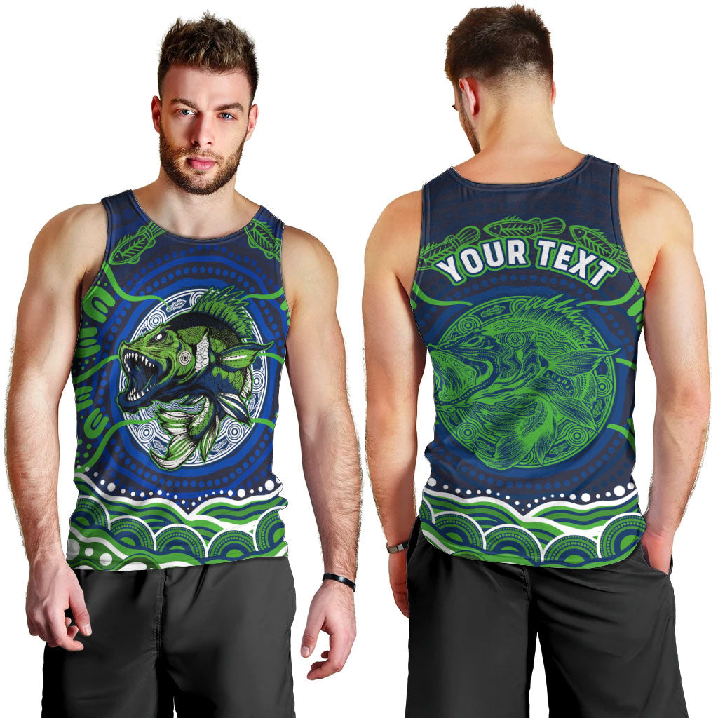 Personalised Barramundi Fishing Men Tank Top Aboriginal Dot Art Fierce Fish