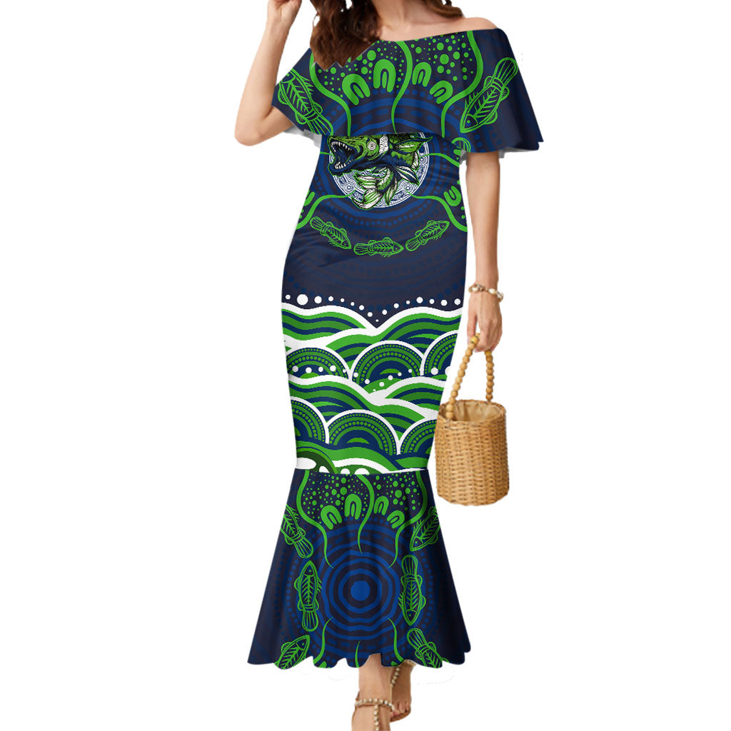 Personalised Barramundi Fishing Mermaid Dress Aboriginal Dot Art Fierce Fish