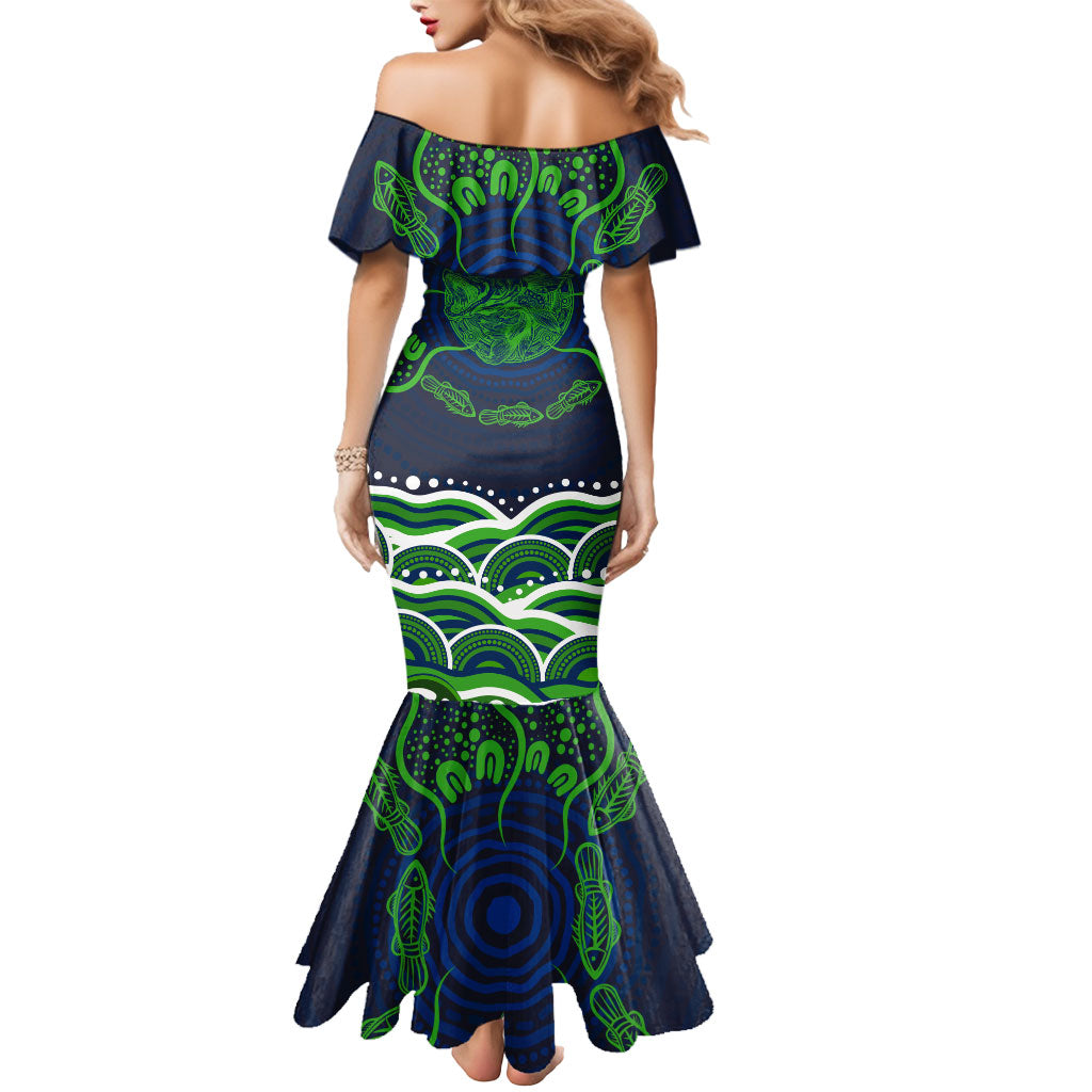 Personalised Barramundi Fishing Mermaid Dress Aboriginal Dot Art Fierce Fish