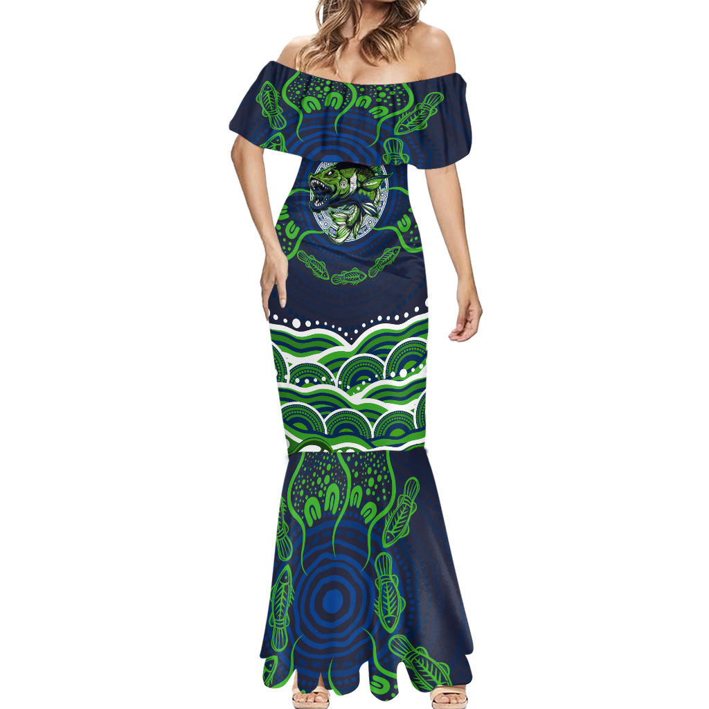 Personalised Barramundi Fishing Mermaid Dress Aboriginal Dot Art Fierce Fish