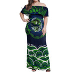 Personalised Barramundi Fishing Off Shoulder Maxi Dress Aboriginal Dot Art Fierce Fish