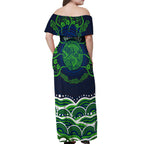 Personalised Barramundi Fishing Off Shoulder Maxi Dress Aboriginal Dot Art Fierce Fish
