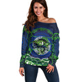 Personalised Barramundi Fishing Off Shoulder Sweater Aboriginal Dot Art Fierce Fish