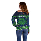 Personalised Barramundi Fishing Off Shoulder Sweater Aboriginal Dot Art Fierce Fish