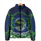 Personalised Barramundi Fishing Padded Jacket Aboriginal Dot Art Fierce Fish