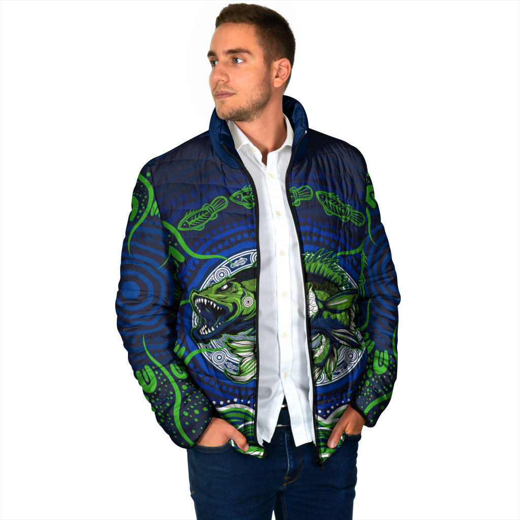 Personalised Barramundi Fishing Padded Jacket Aboriginal Dot Art Fierce Fish