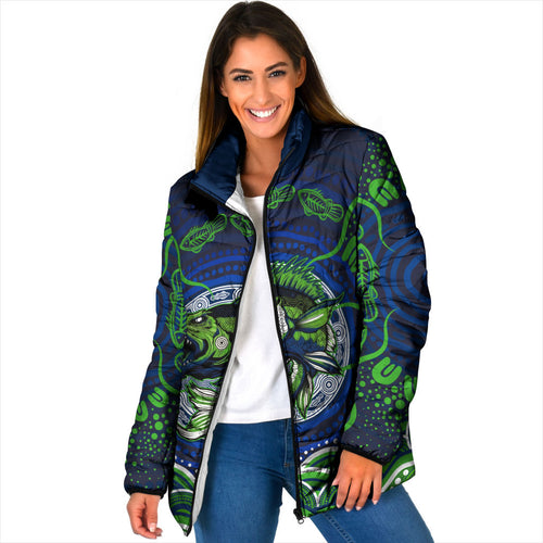 Personalised Barramundi Fishing Padded Jacket Aboriginal Dot Art Fierce Fish