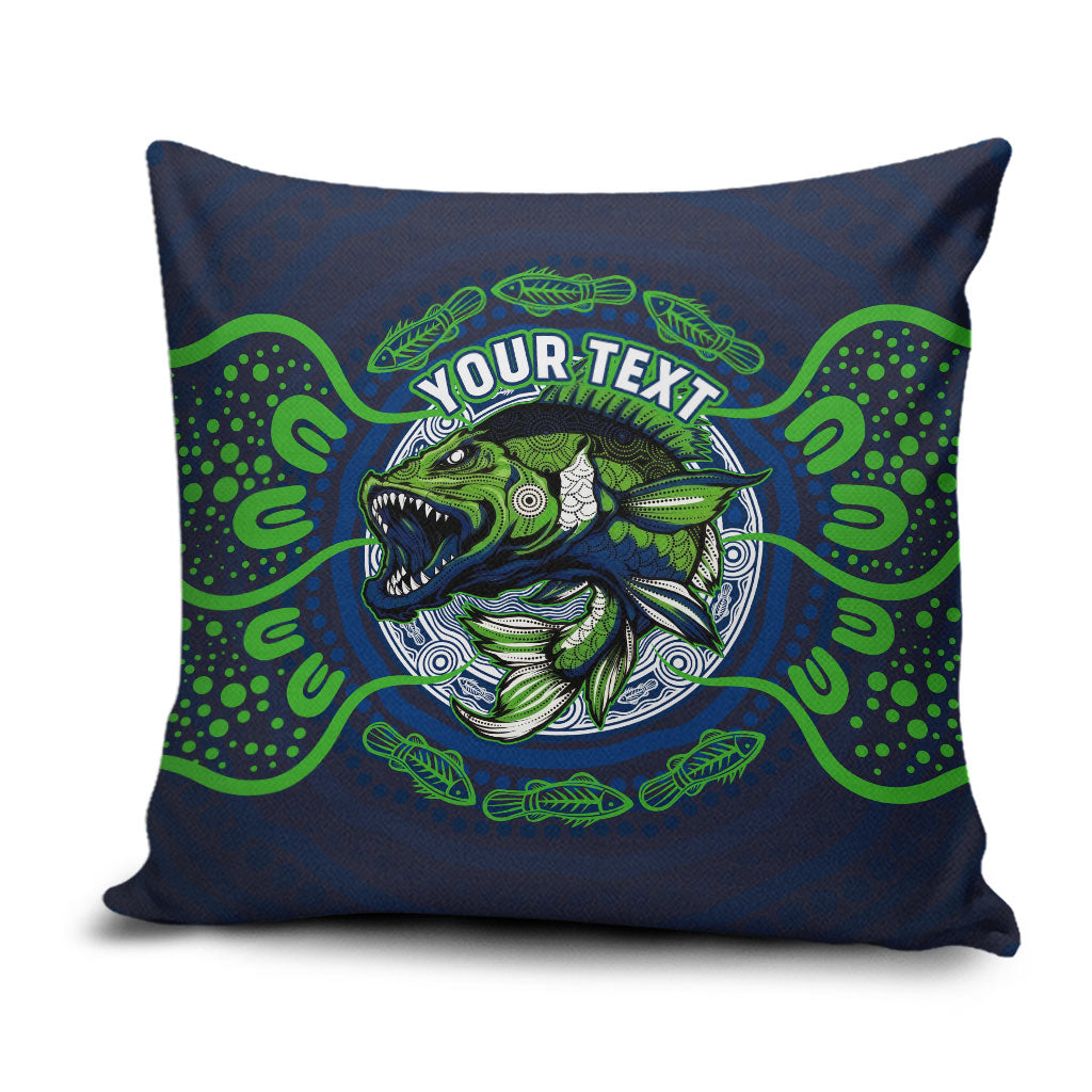 Personalised Barramundi Fishing Pillow Cover Aboriginal Dot Art Fierce Fish