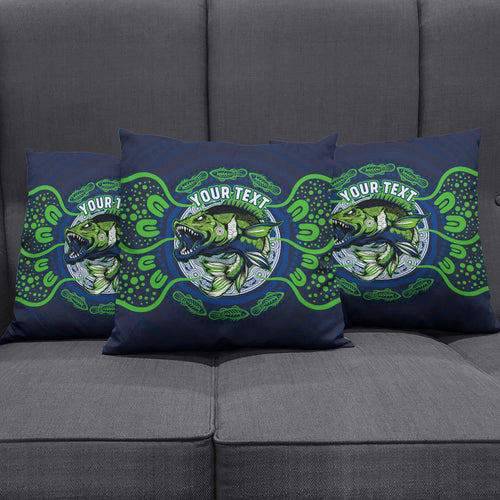 Personalised Barramundi Fishing Pillow Cover Aboriginal Dot Art Fierce Fish