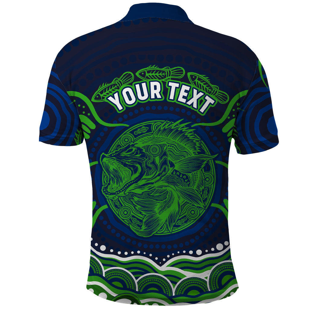 Personalised Barramundi Fishing Polo Shirt Aboriginal Dot Art Fierce Fish
