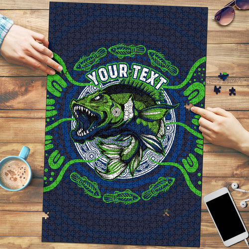 Personalised Barramundi Fishing Puzzle Aboriginal Dot Art Fierce Fish