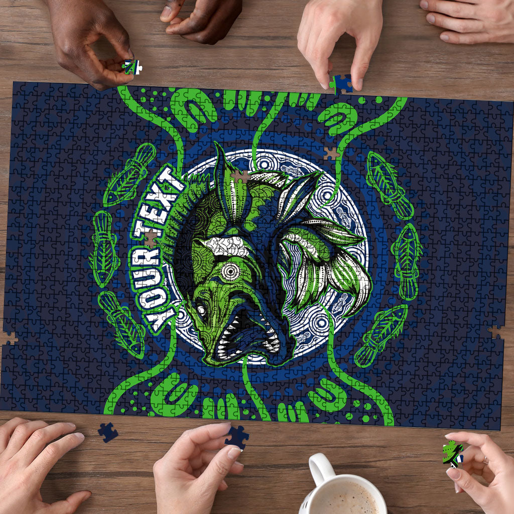 Personalised Barramundi Fishing Puzzle Aboriginal Dot Art Fierce Fish