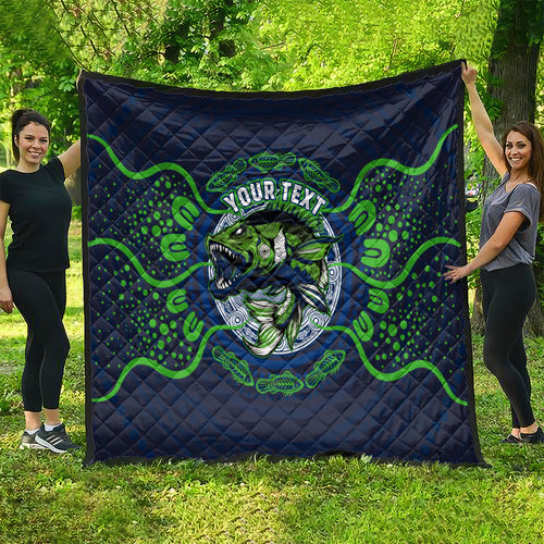 Personalised Barramundi Fishing Quilt Aboriginal Dot Art Fierce Fish