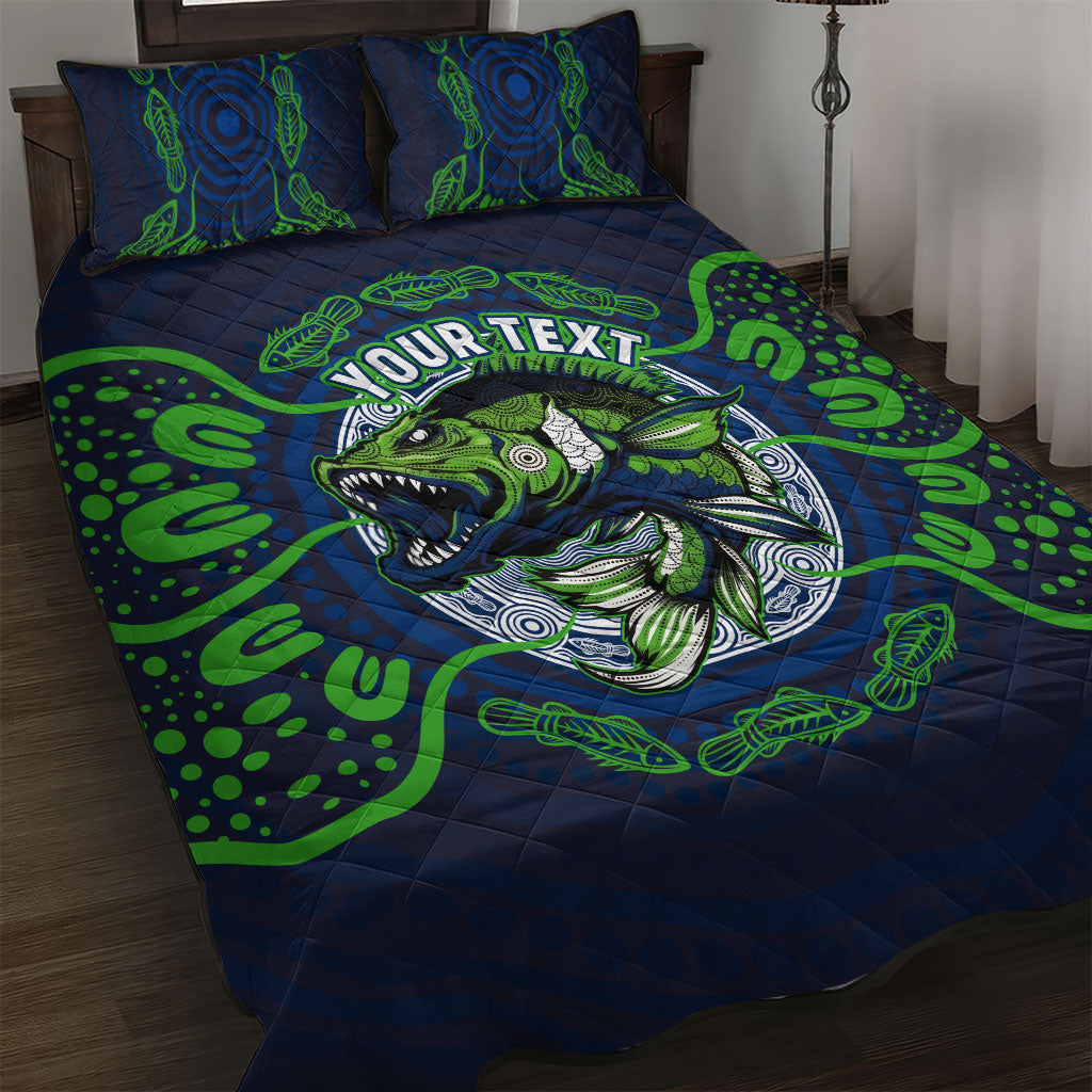 Personalised Barramundi Fishing Quilt Bed Set Aboriginal Dot Art Fierce Fish