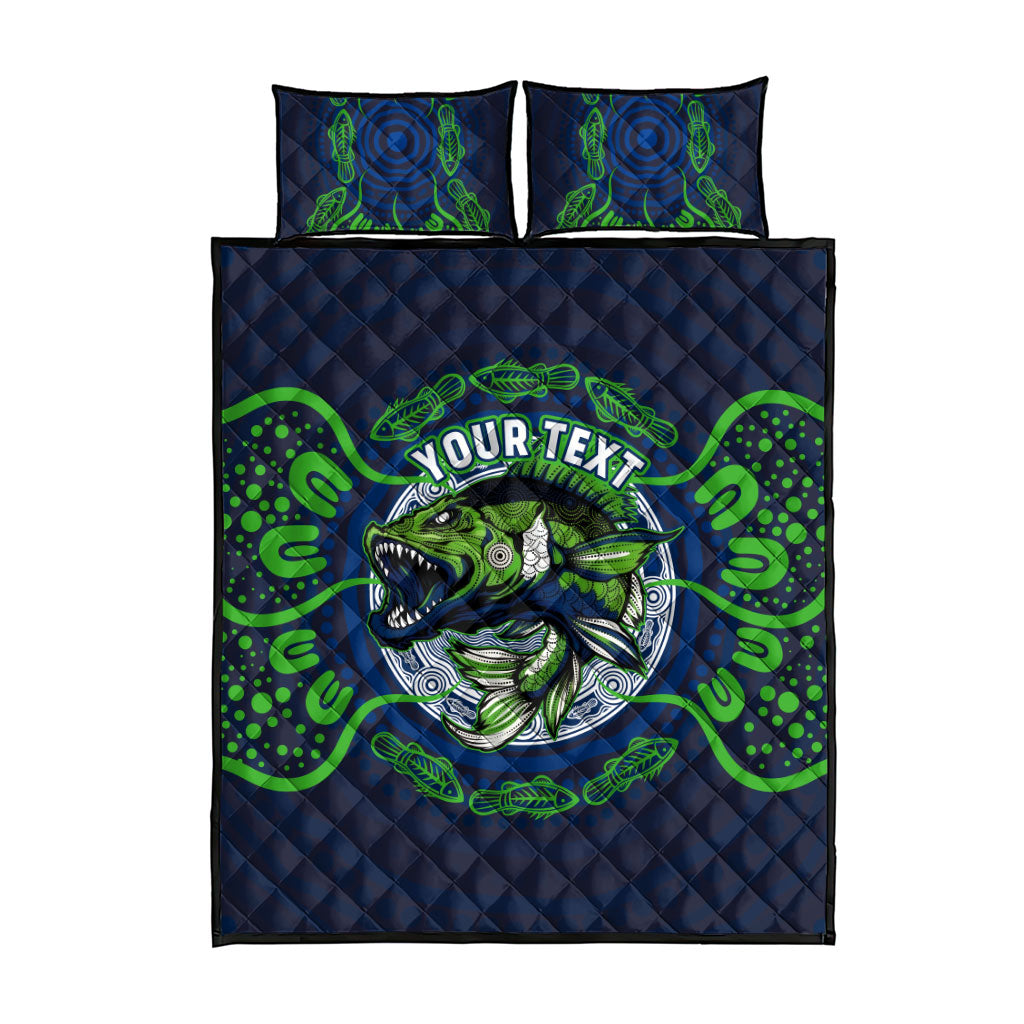 Personalised Barramundi Fishing Quilt Bed Set Aboriginal Dot Art Fierce Fish