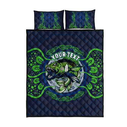 Personalised Barramundi Fishing Quilt Bed Set Aboriginal Dot Art Fierce Fish