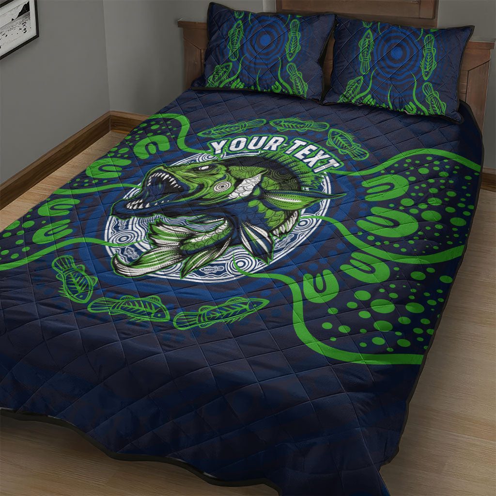 Personalised Barramundi Fishing Quilt Bed Set Aboriginal Dot Art Fierce Fish