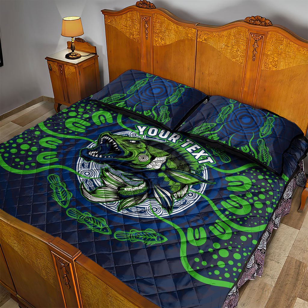 Personalised Barramundi Fishing Quilt Bed Set Aboriginal Dot Art Fierce Fish