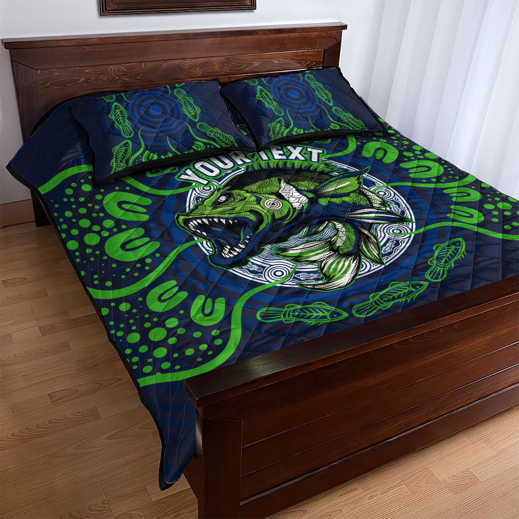 Personalised Barramundi Fishing Quilt Bed Set Aboriginal Dot Art Fierce Fish